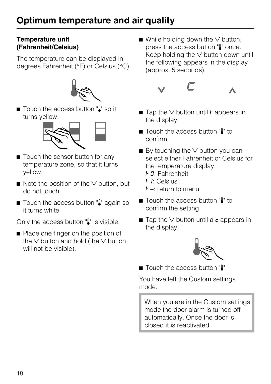 Miele KWT 1601 SF, KWT 1611 SF installation instructions Temperature unit Fahrenheit/Celsius 