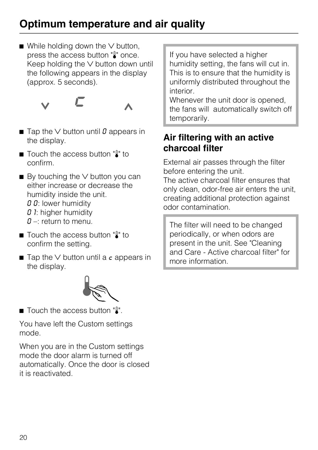 Miele KWT 1601 SF, KWT 1611 SF installation instructions Air filtering with an active charcoal filter 