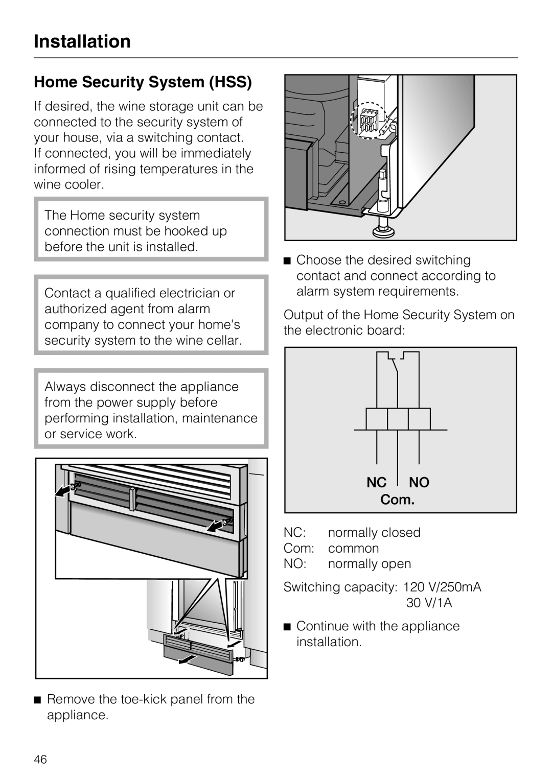 Miele KWT 1601 SF, KWT 1611 SF installation instructions Home Security System HSS 