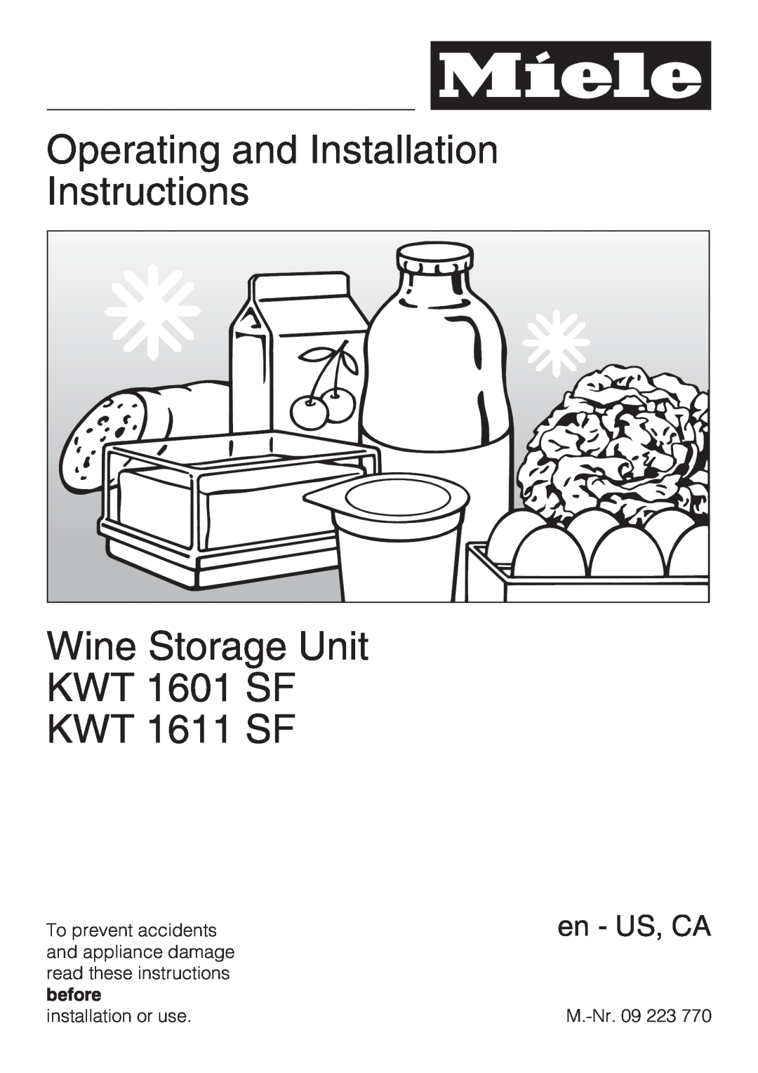 Miele KWT 1611 SF, KWT 1601 SF installation instructions Operating and Installation Instructions, en - US, CA 
