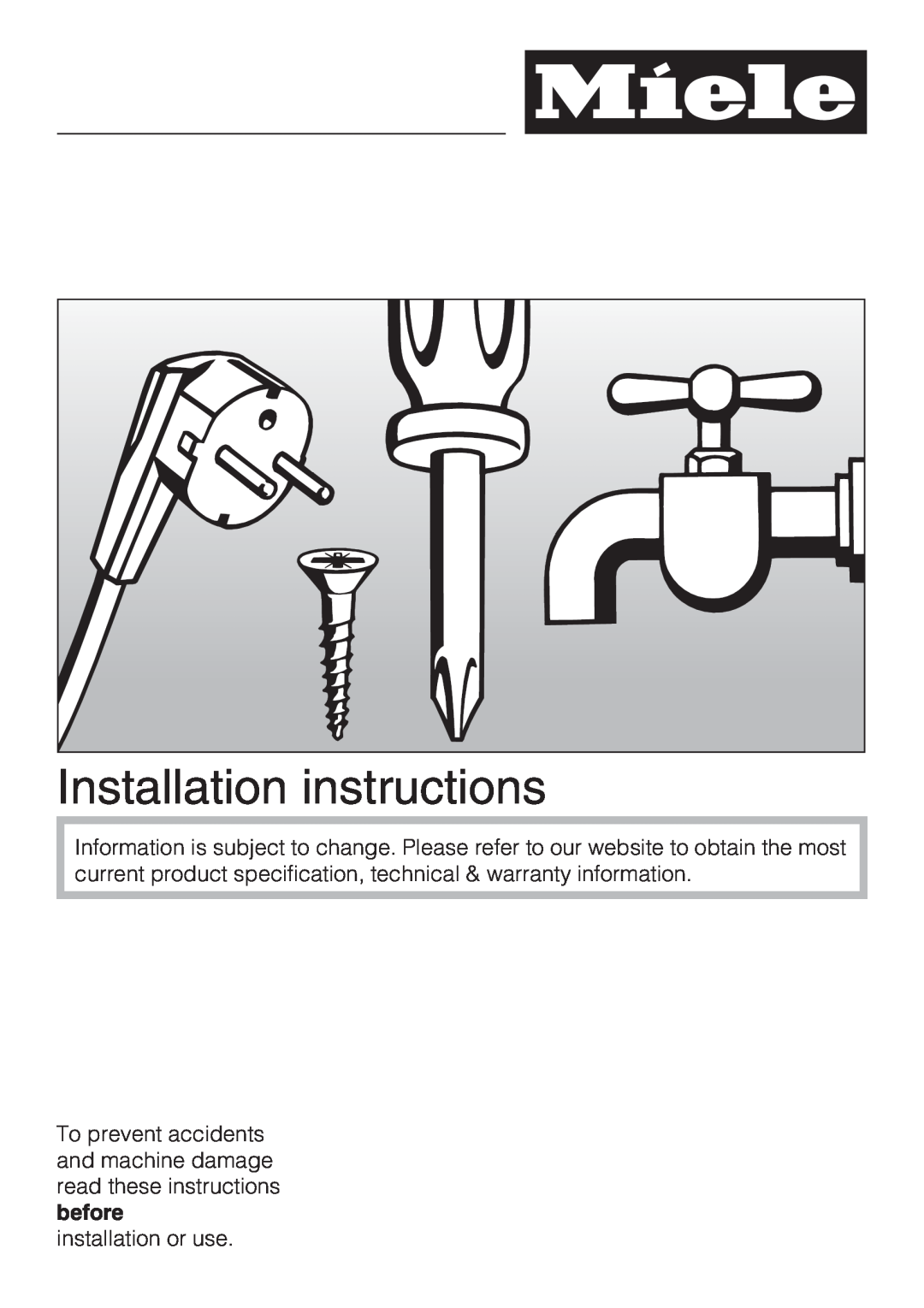 Miele KWT 1611 SF, KWT 1601 SF installation instructions Installation instructions 
