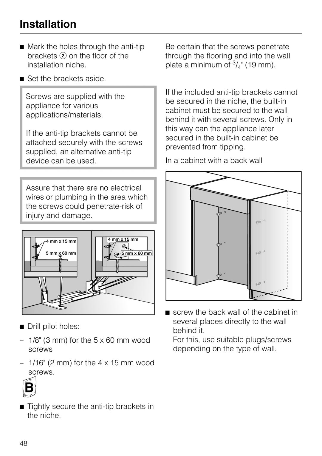 Miele KWT 1601 SF, KWT 1611 SF installation instructions Installation, Set the brackets aside 
