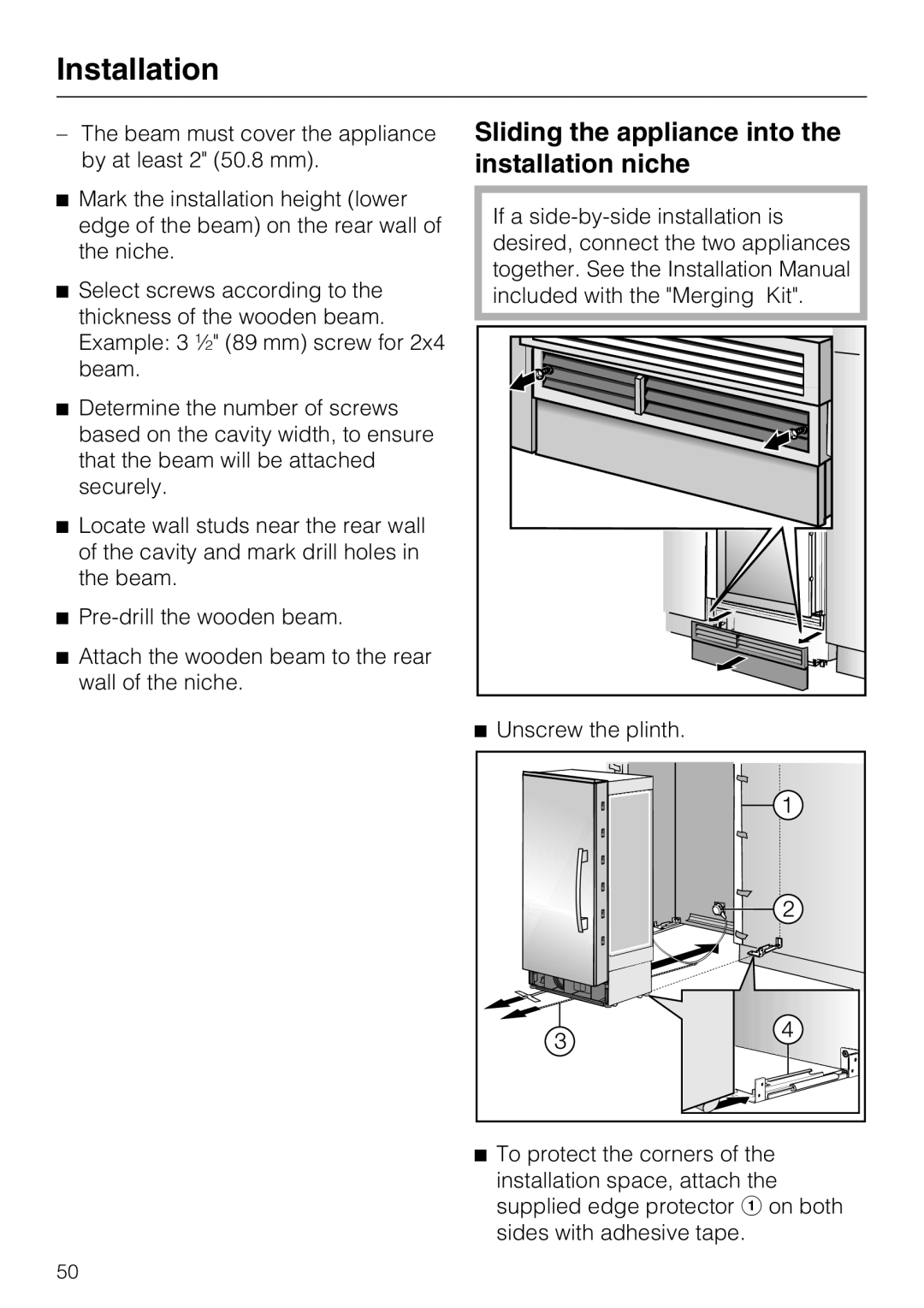 Miele KWT 1601 SF, KWT 1611 SF installation instructions Sliding the appliance into the installation niche, Installation 