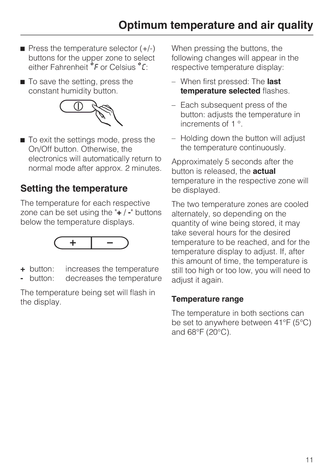 Miele KWT 4154 UG-1 installation instructions Setting the temperature 