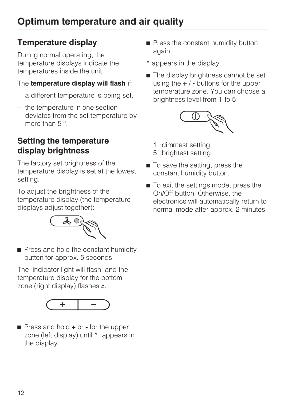 Miele KWT 4154 UG-1 installation instructions Temperature display, Setting the temperature display brightness 