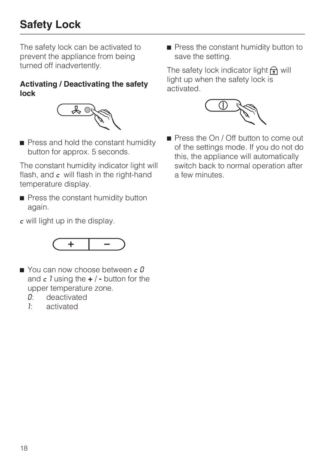 Miele KWT 4154 UG-1 installation instructions Safety Lock, Activating / Deactivating the safety lock 