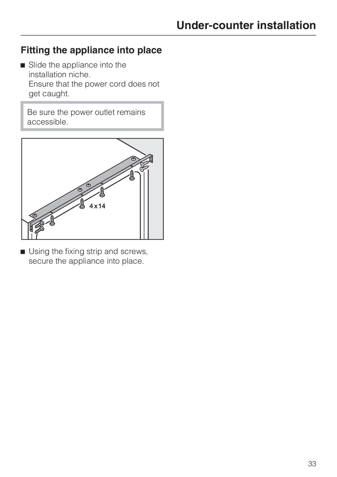 Miele KWT 4154 UG-1 installation instructions Fitting the appliance into place 