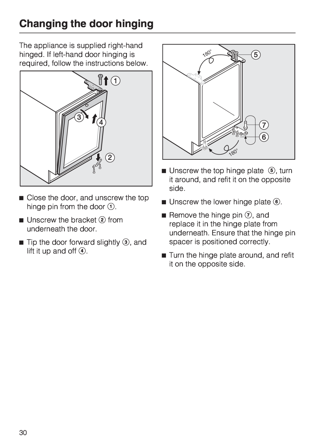 Miele KWT 4154 UG-1 installation instructions Changing the door hinging 