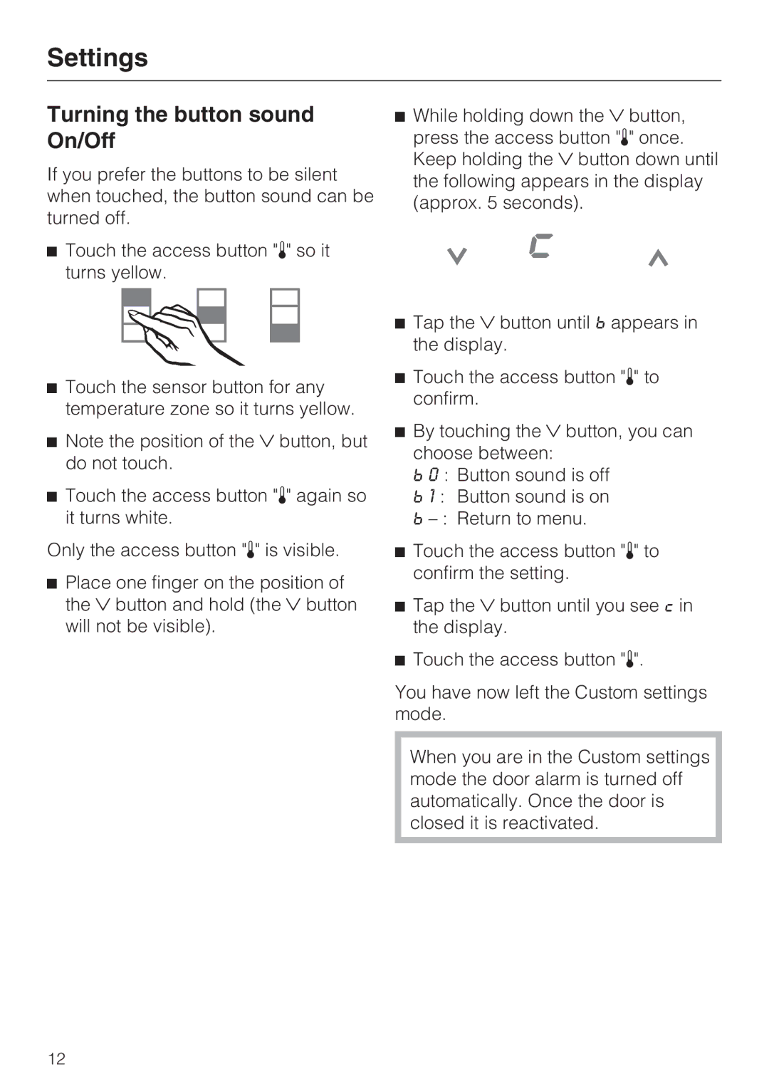 Miele KWT1611SF, KWT1601SF installation instructions Turning the button sound On/Off 