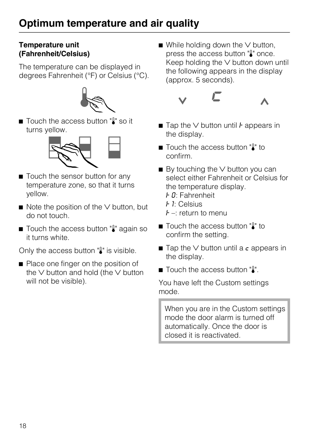 Miele KWT1611SF, KWT1601SF installation instructions Temperature unit Fahrenheit/Celsius 