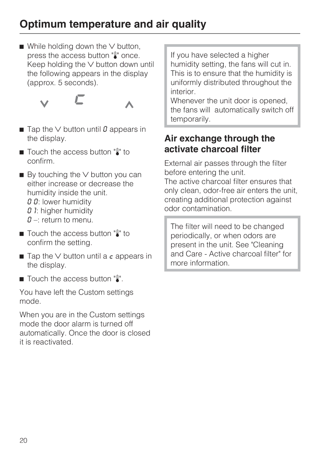 Miele KWT1611SF, KWT1601SF installation instructions Air exchange through the activate charcoal filter 