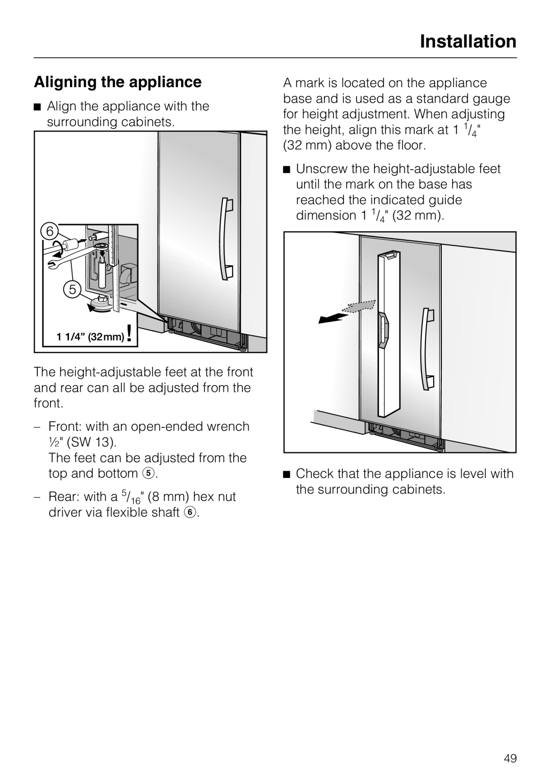 Miele KWT1601SF, KWT1611SF installation instructions Aligning the appliance, Installation 