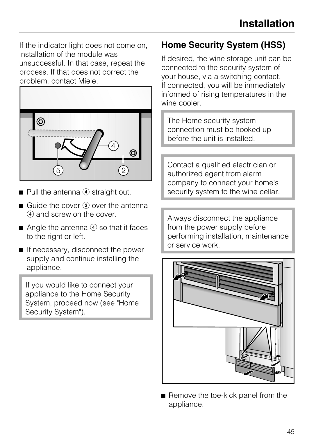 Miele KWT1601VI, KWT1611VI installation instructions Home Security System HSS 