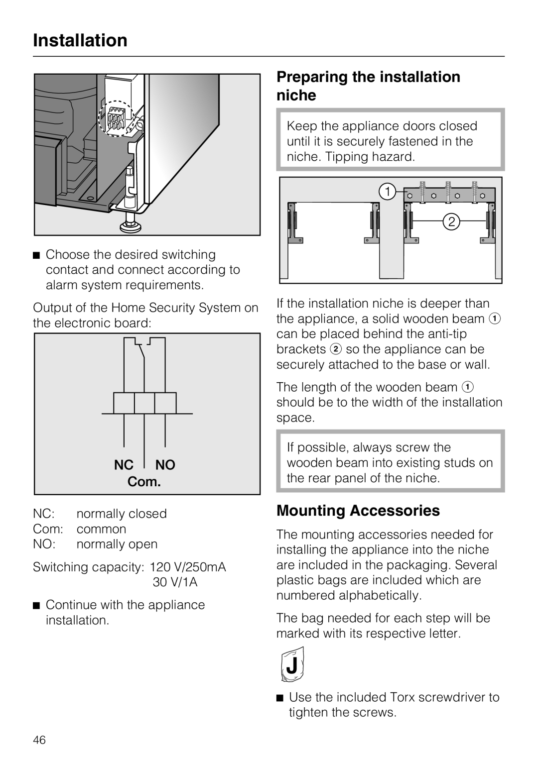 Miele KWT1611VI, KWT1601VI installation instructions Preparing the installation niche, Mounting Accessories 