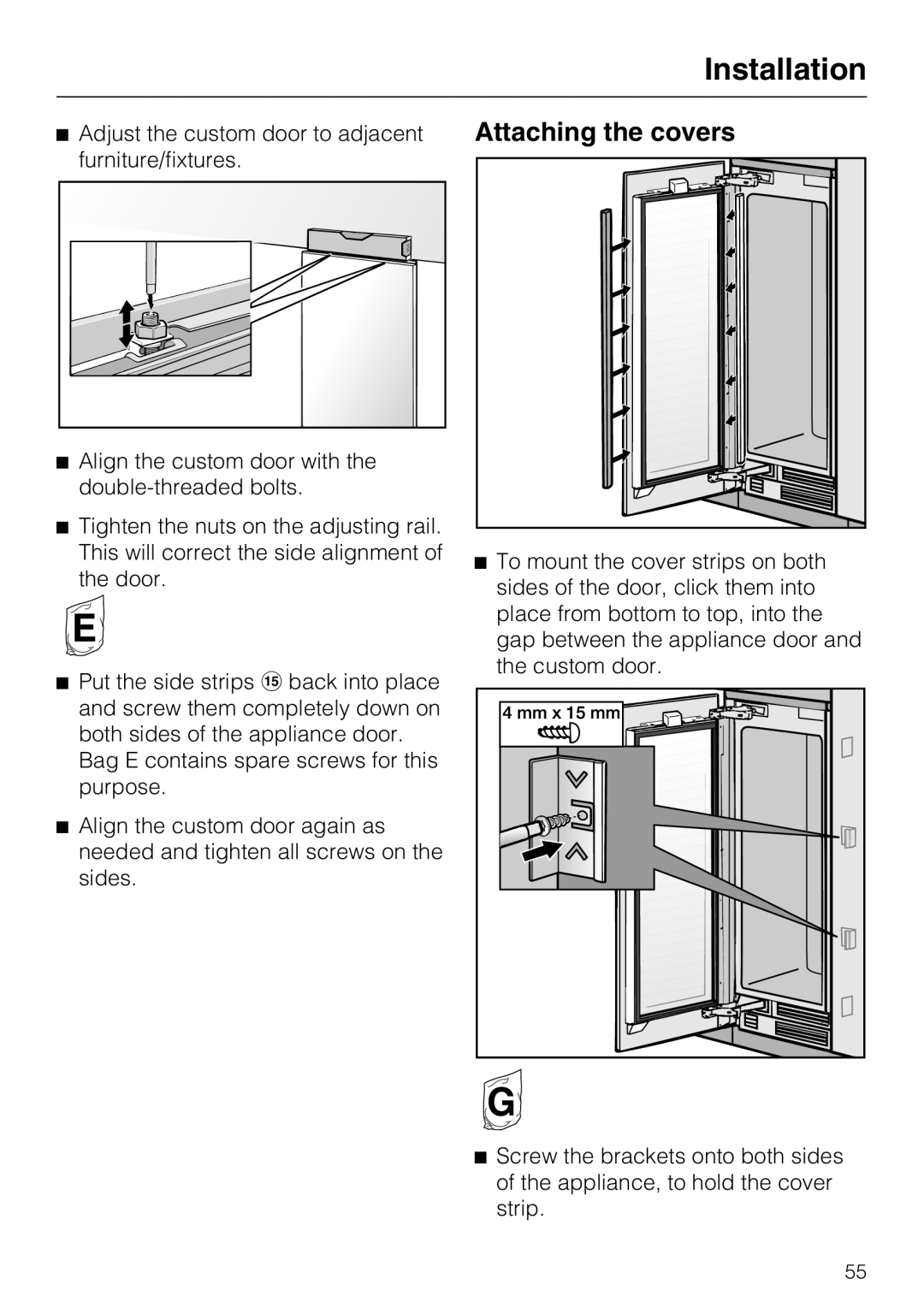 Miele KWT1601VI, KWT1611VI installation instructions Attaching the covers 