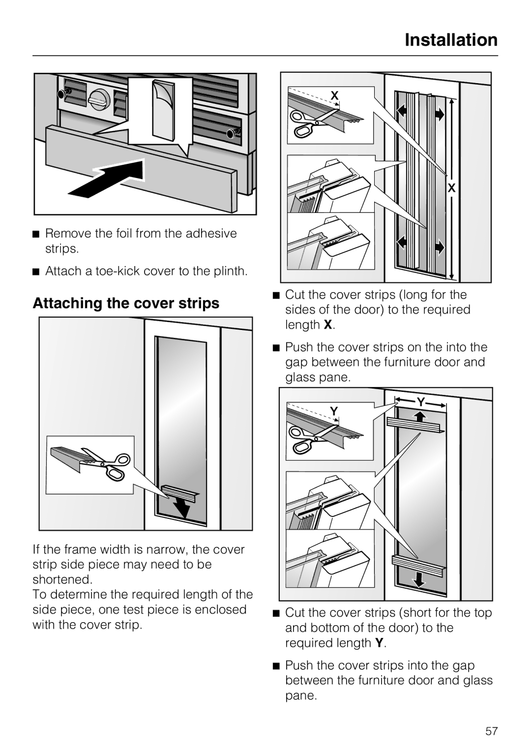 Miele KWT1601VI, KWT1611VI installation instructions Attaching the cover strips 