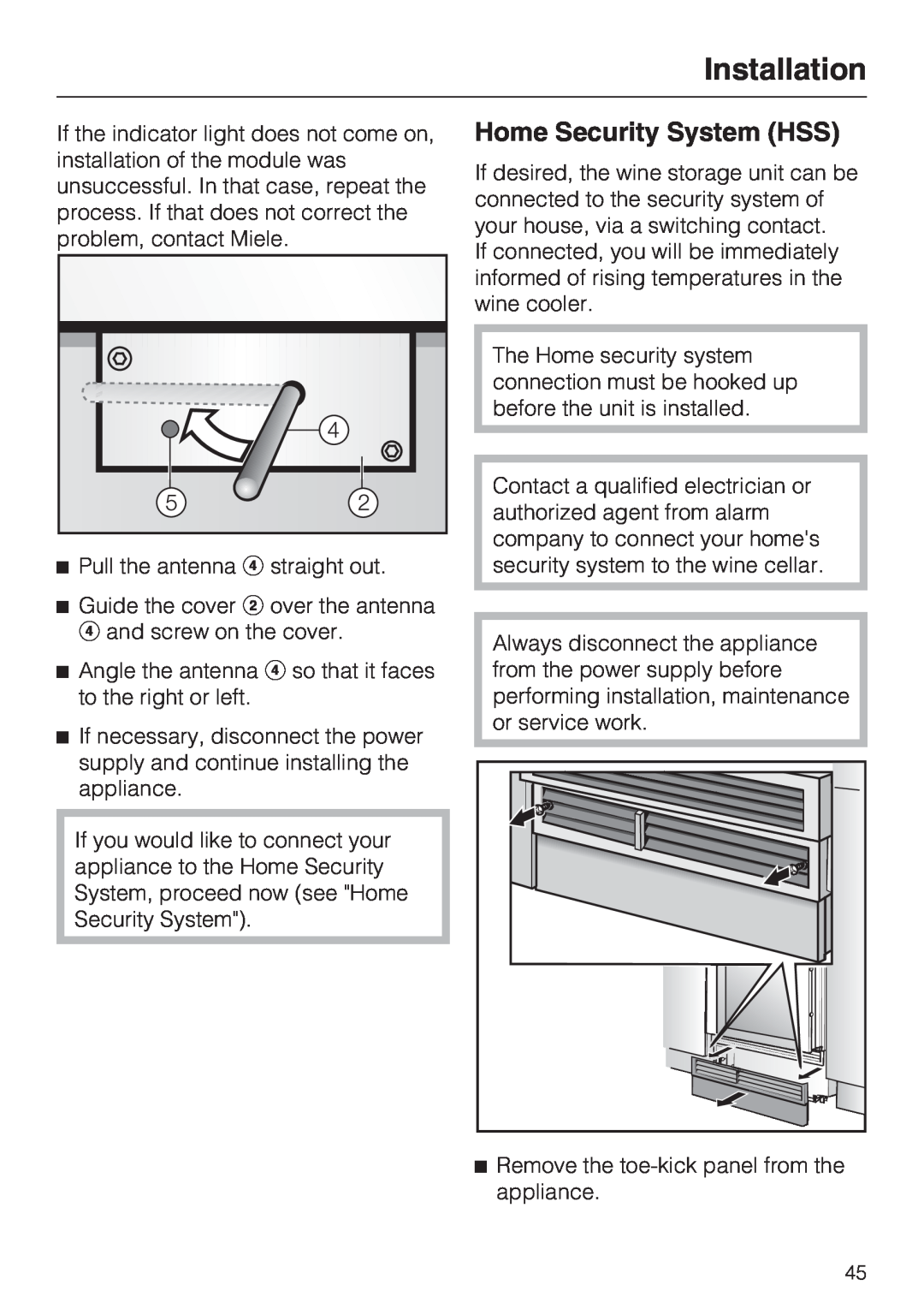 Miele KWT1601VI, KWT1611VI installation instructions Home Security System HSS, Installation 