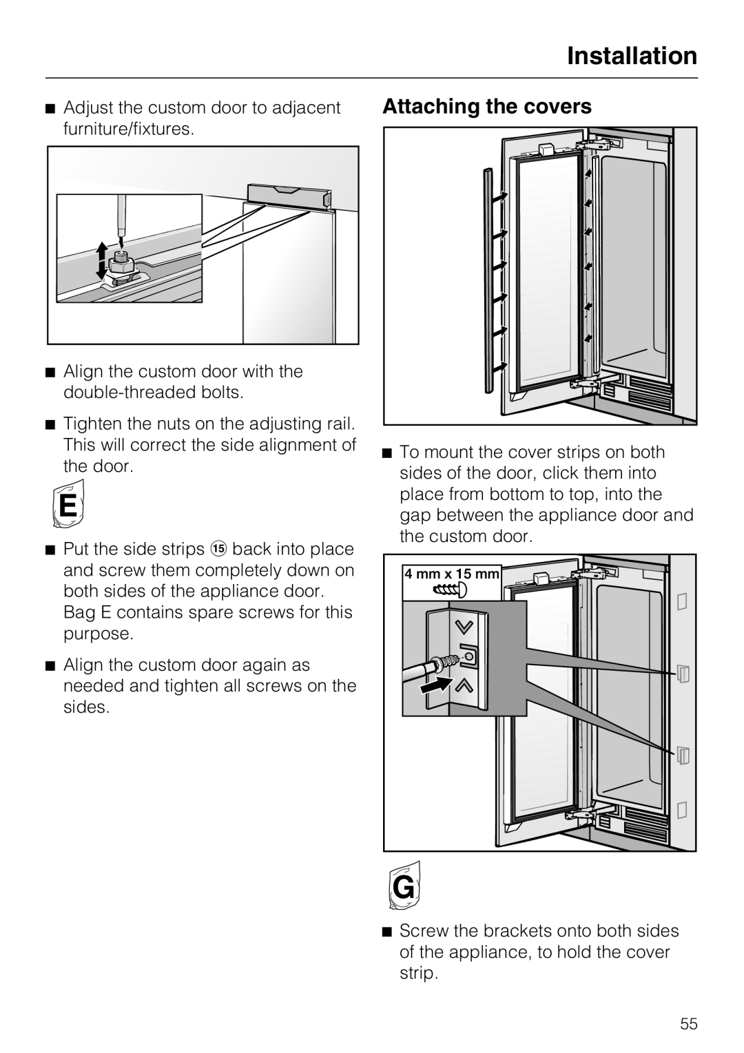 Miele KWT1601VI, KWT1611VI installation instructions Attaching the covers, Installation 