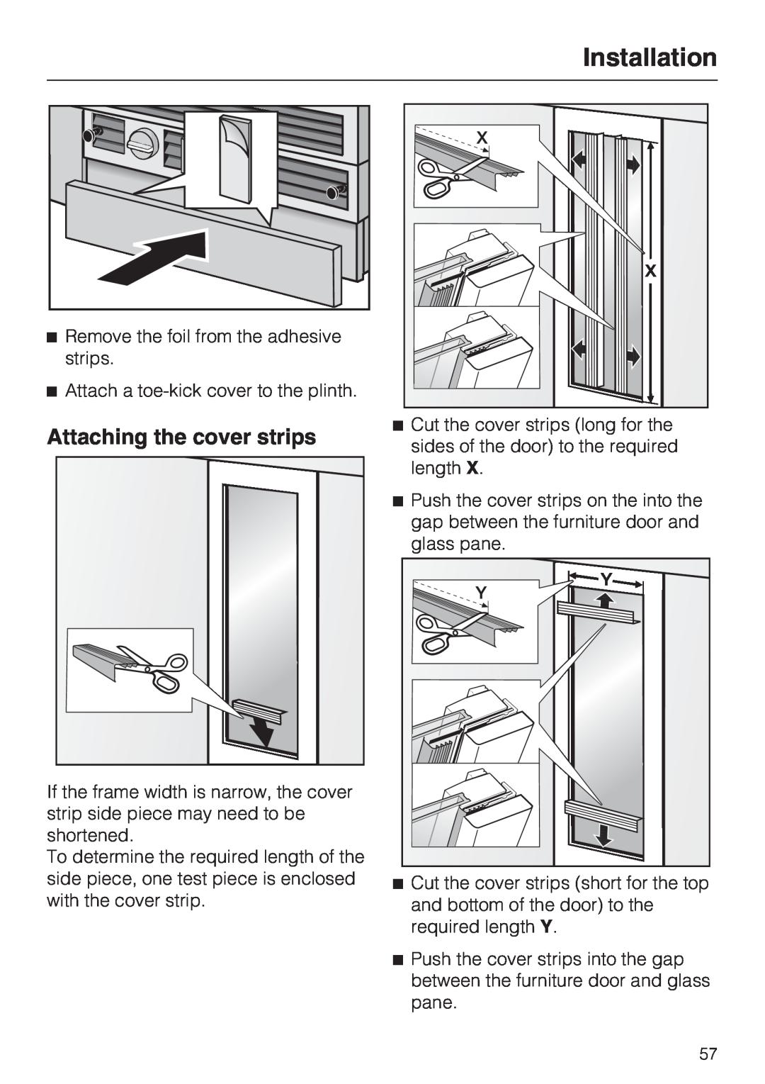 Miele KWT1601VI, KWT1611VI installation instructions Attaching the cover strips, Installation 