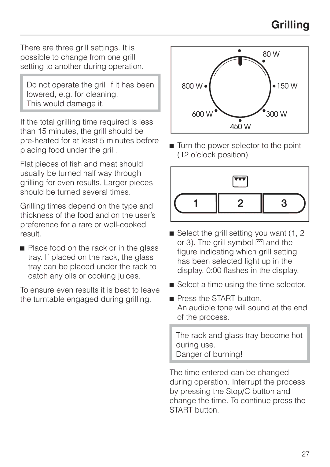 Miele M 613 G manual Grilling 