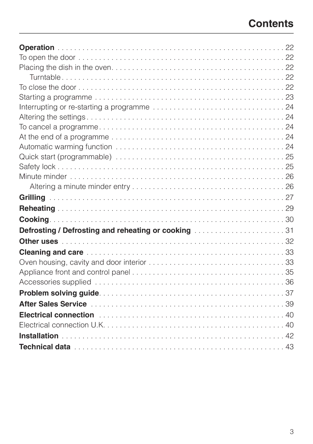 Miele M 613 G manual Contents 