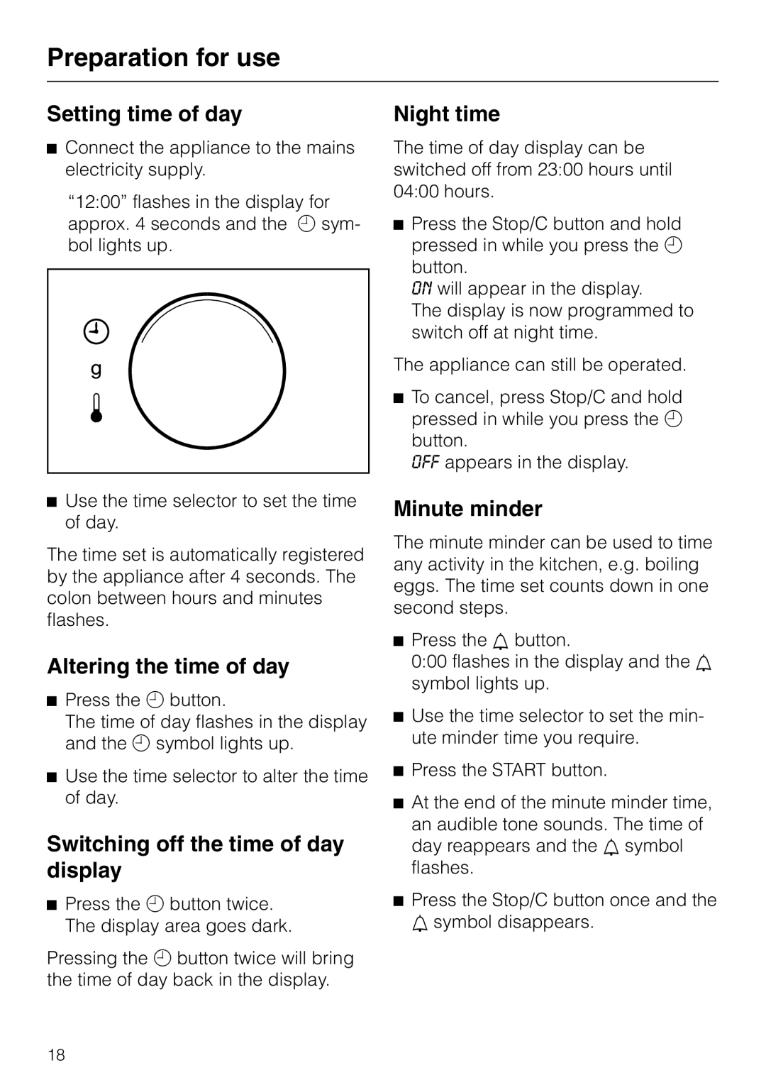 Miele M 635 EG manual Preparation for use 