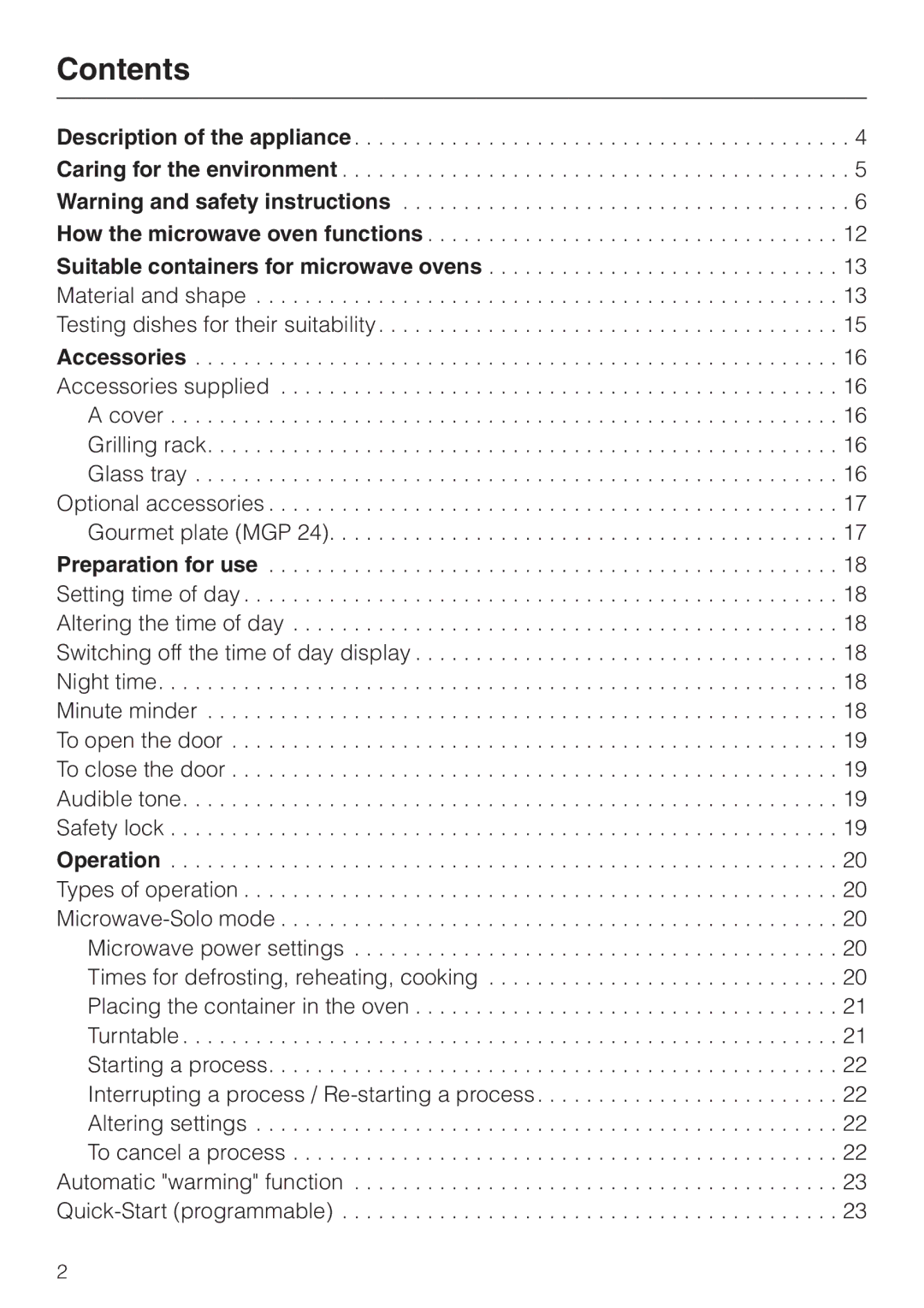 Miele M 635 EG manual Contents 