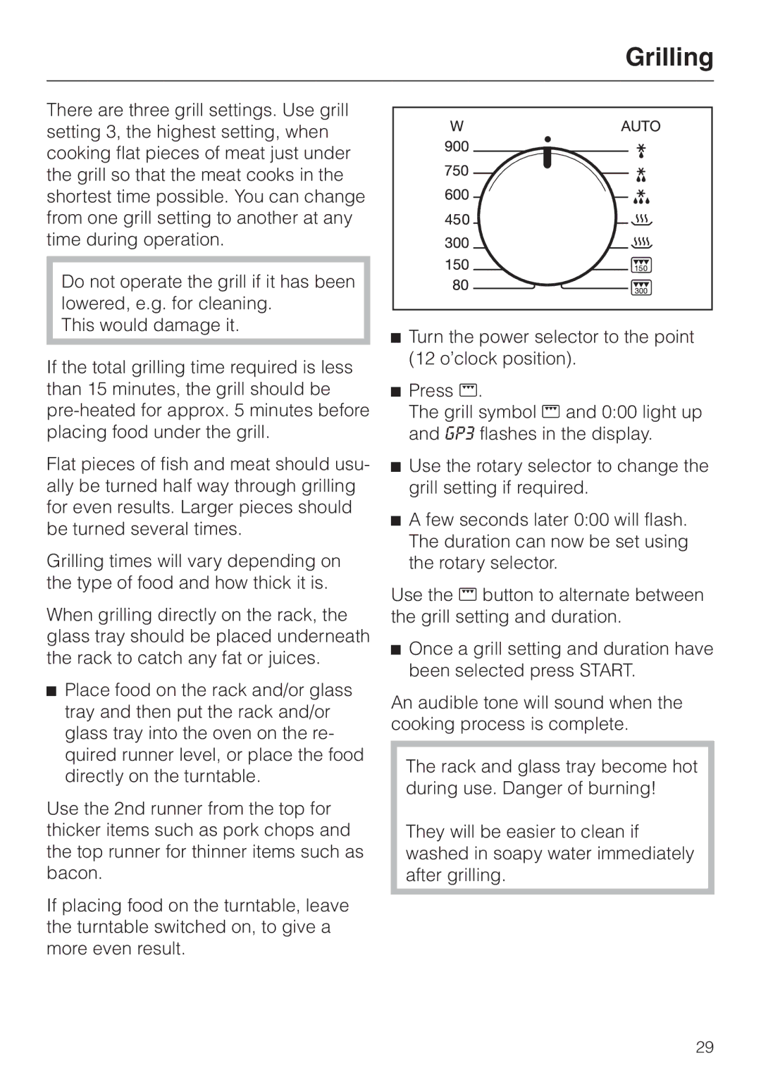 Miele M 635 EG manual Grilling 