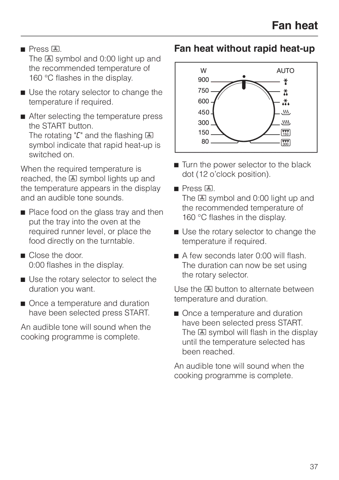 Miele M 637-45 ECR manual Fan heat without rapid heat-up 