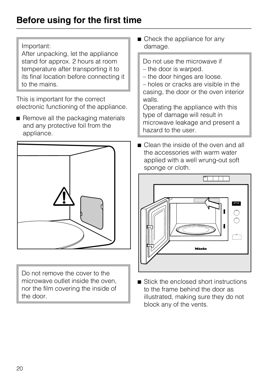 Miele M 8151-1, M 8161-1 manual Before using for the first time 