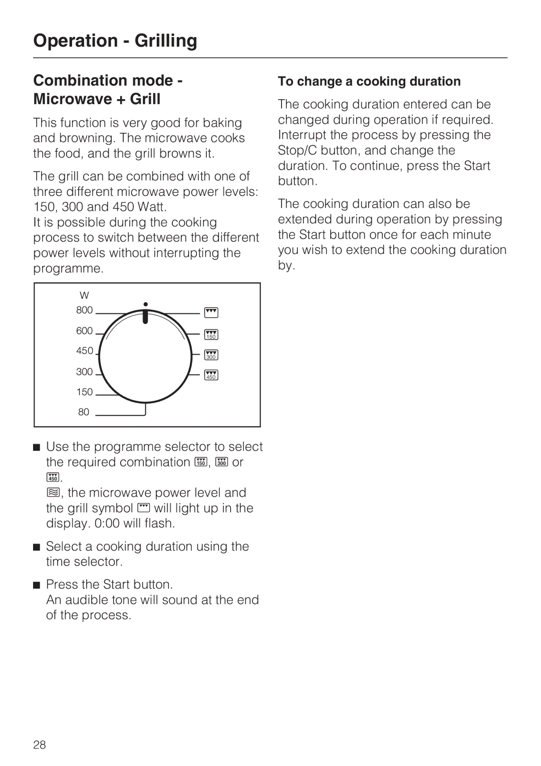 Miele M 8151-1, M 8161-1 manual Combination mode Microwave + Grill 