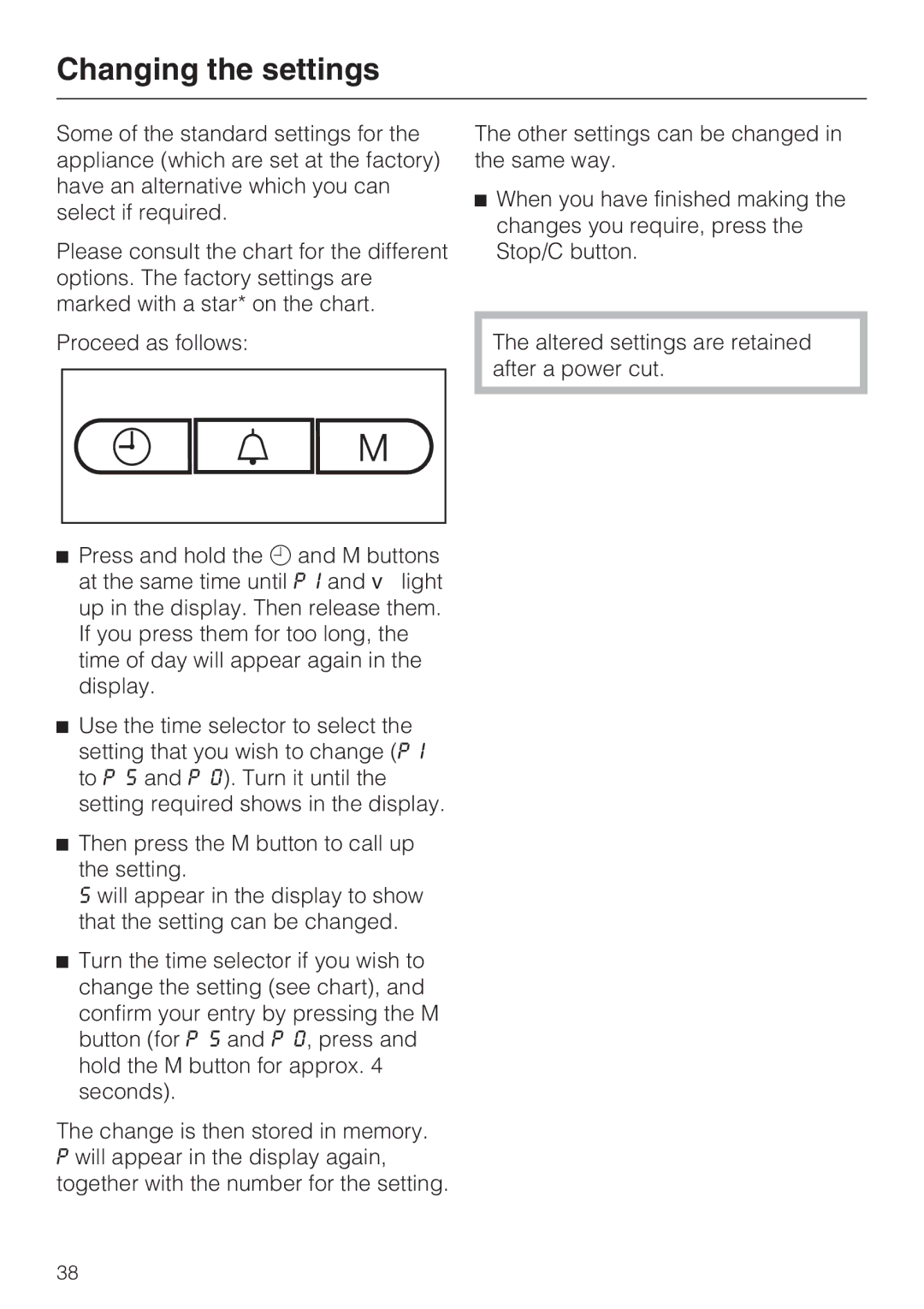 Miele M 8151-1, M 8161-1 manual Changing the settings 