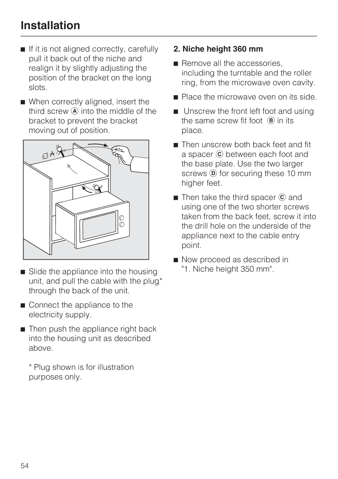 Miele M 8151-1, M 8161-1 manual Niche height 360 mm 