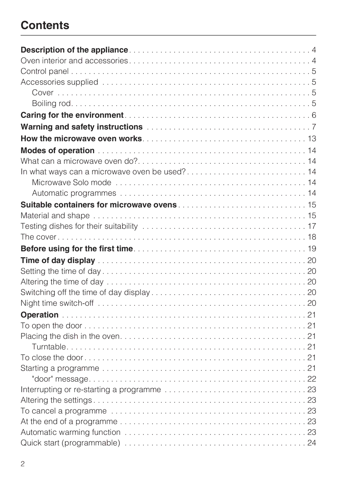 Miele M 8260-2 manual Contents 