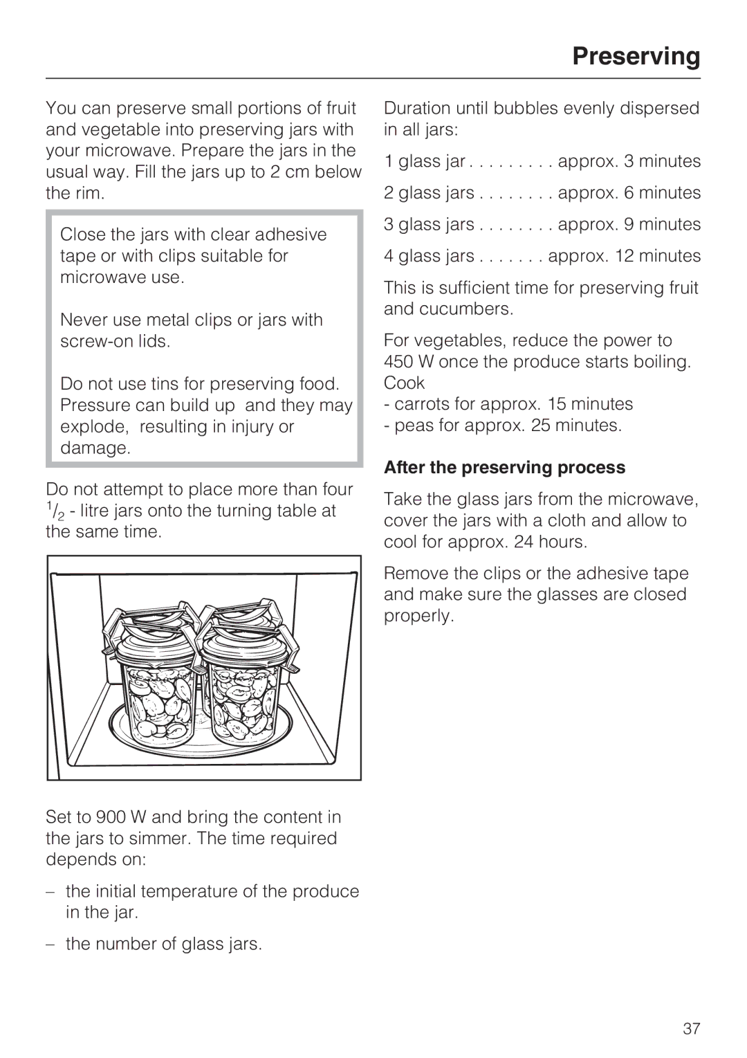 Miele M 8260-2 manual Preserving, After the preserving process 