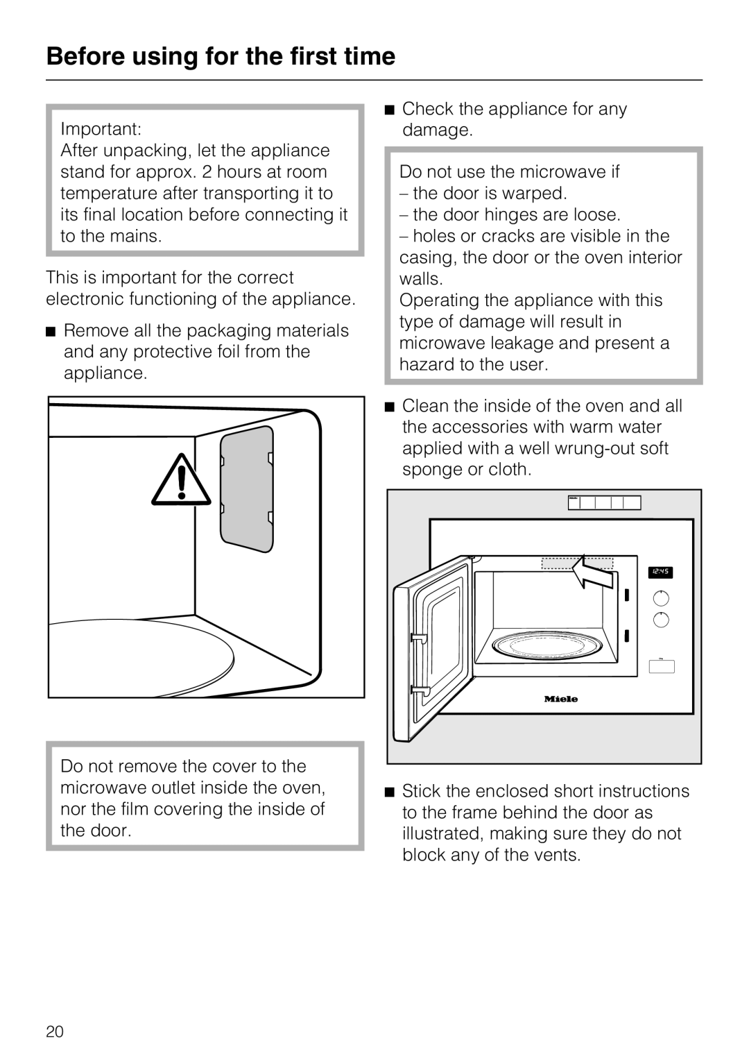 Miele M 8261-1 manual Before using for the first time 