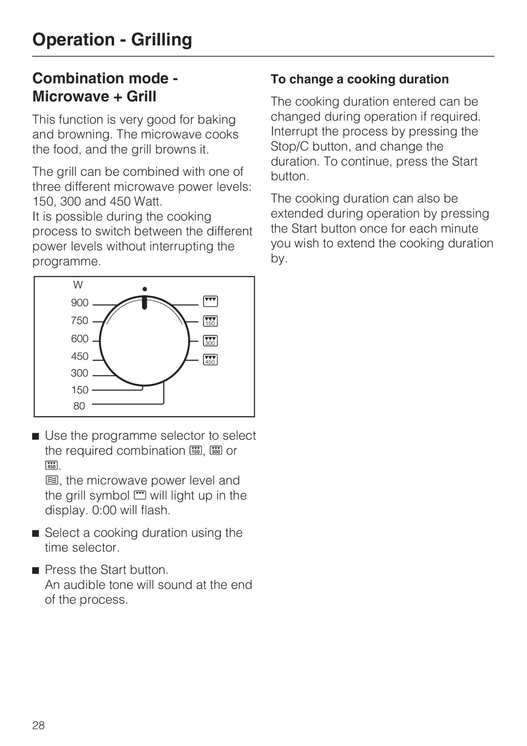 Miele M 8261-1 manual Combination mode Microwave + Grill 