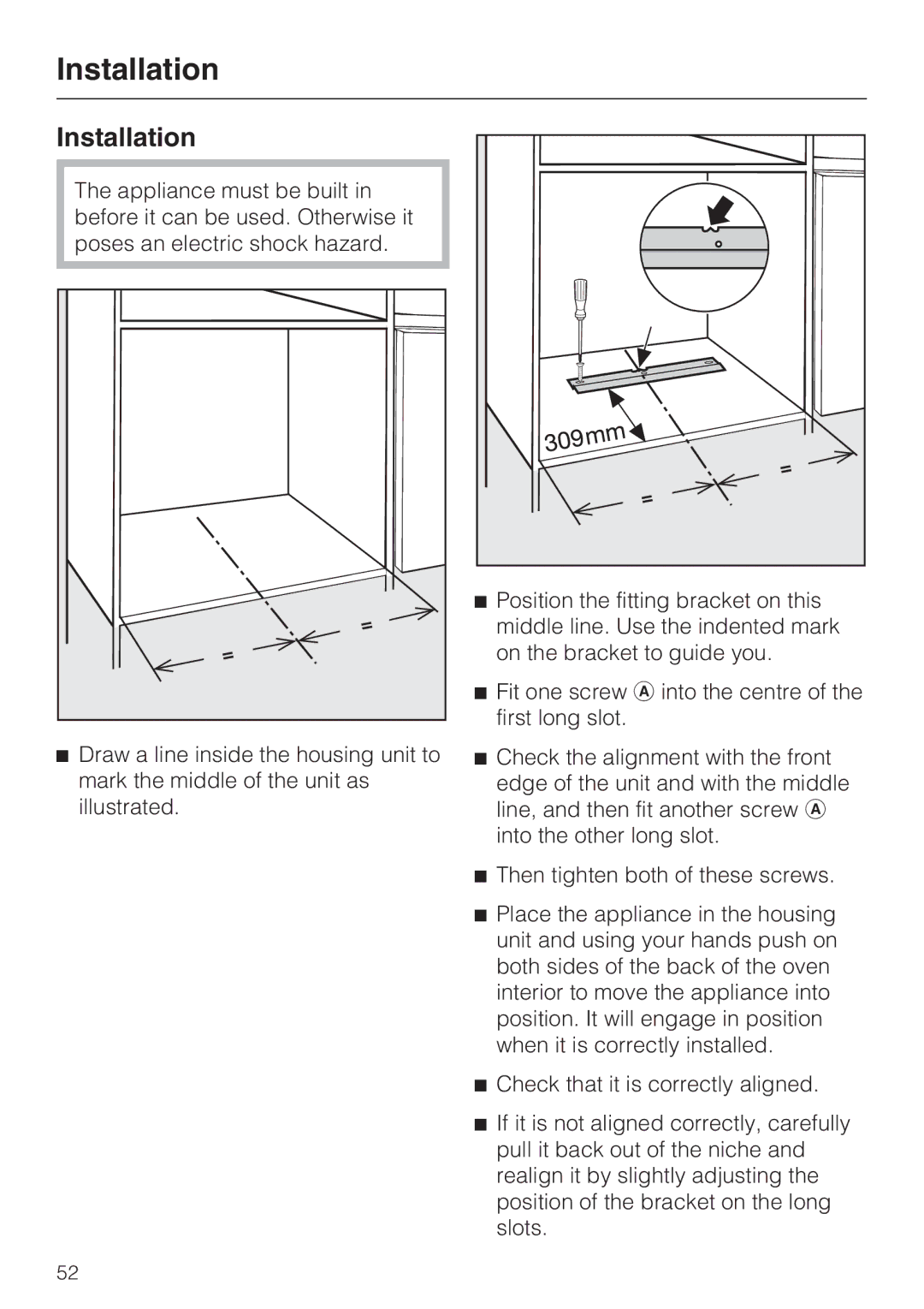 Miele M 8261-1 manual Installation 