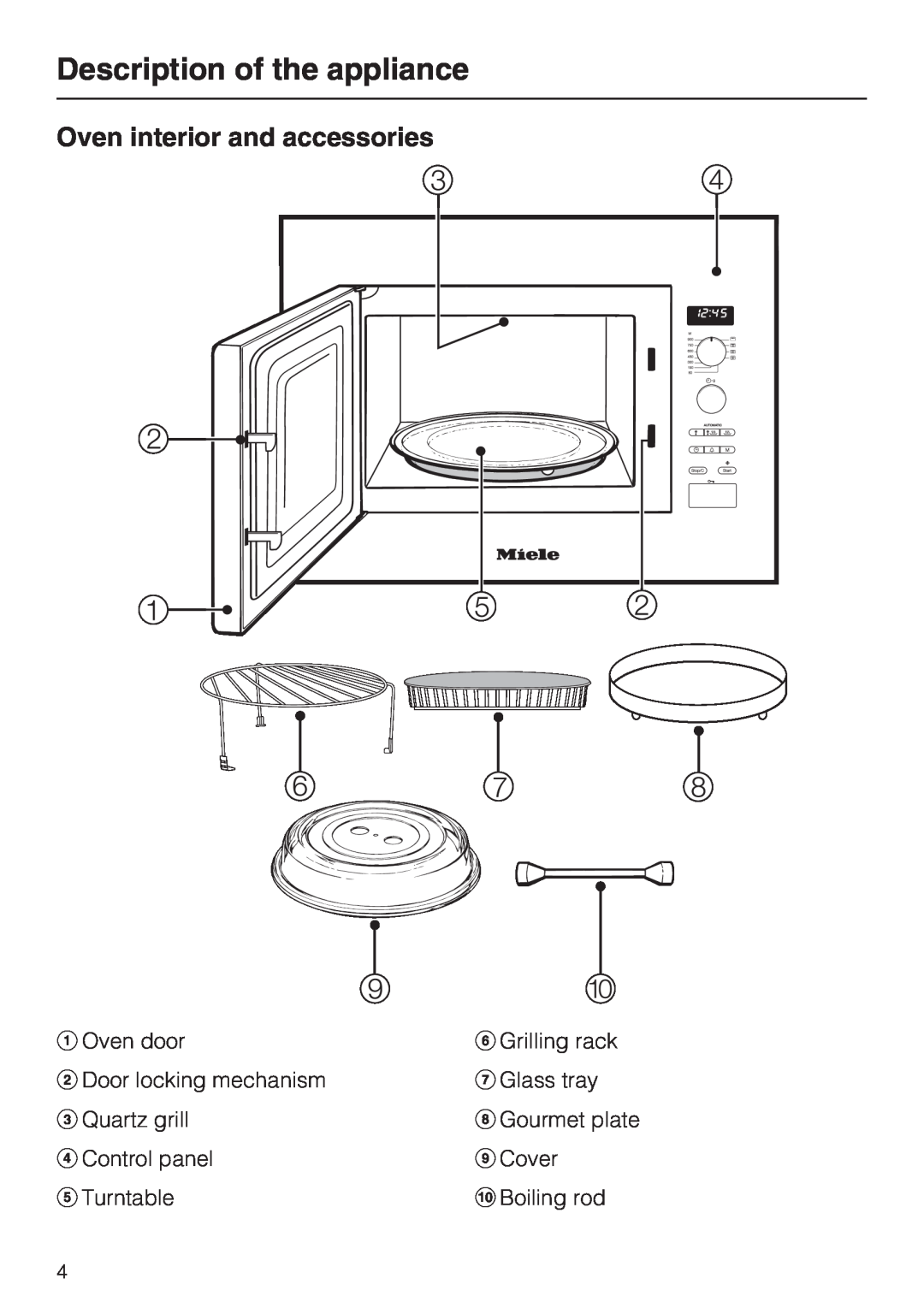 Miele M 8261-1 manual Description of the appliance, Oven interior and accessories 