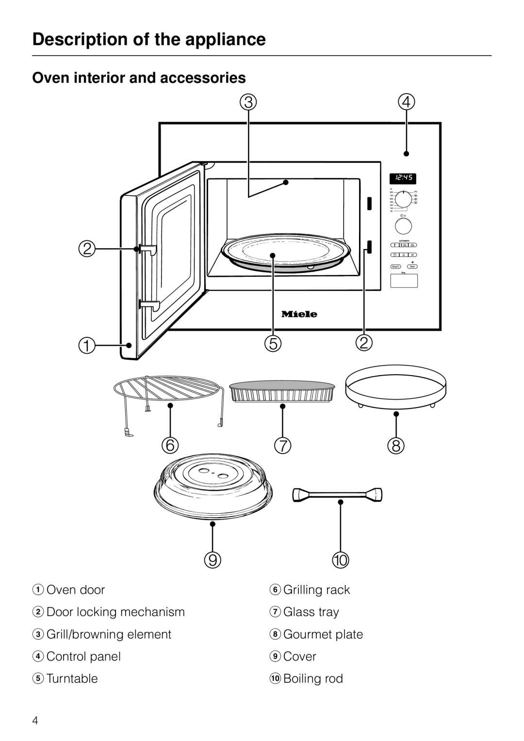 Miele M 8261 manual Description of the appliance, Oven interior and accessories 