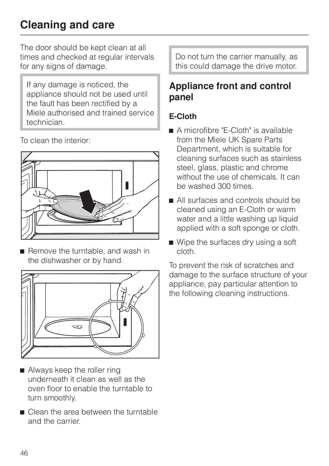 Miele M 8261 manual Appliance front and control panel, Cloth 