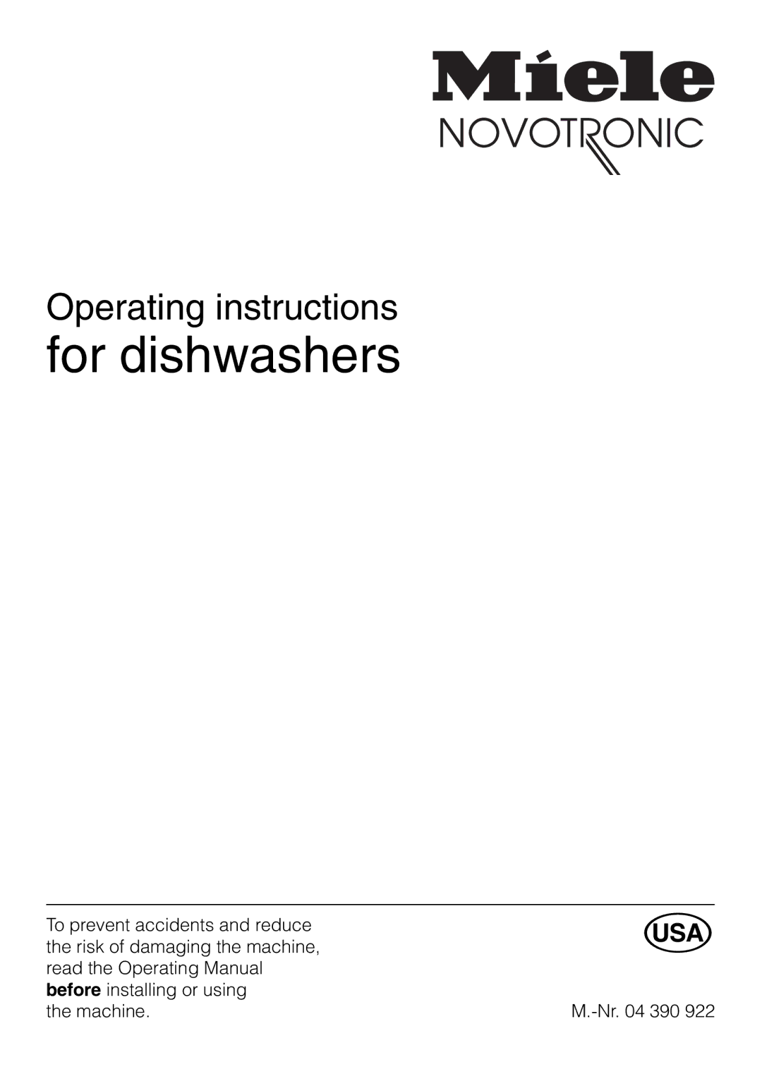 Miele M.-NR. 04 390 922 operating instructions For dishwashers 