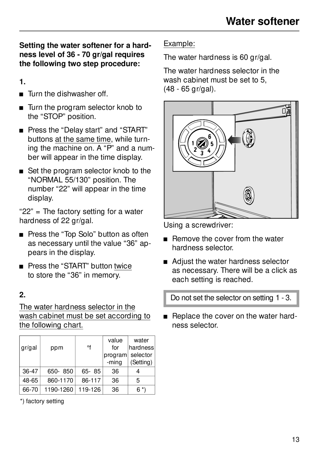 Miele M.-NR. 04 390 922 operating instructions For Hardness 