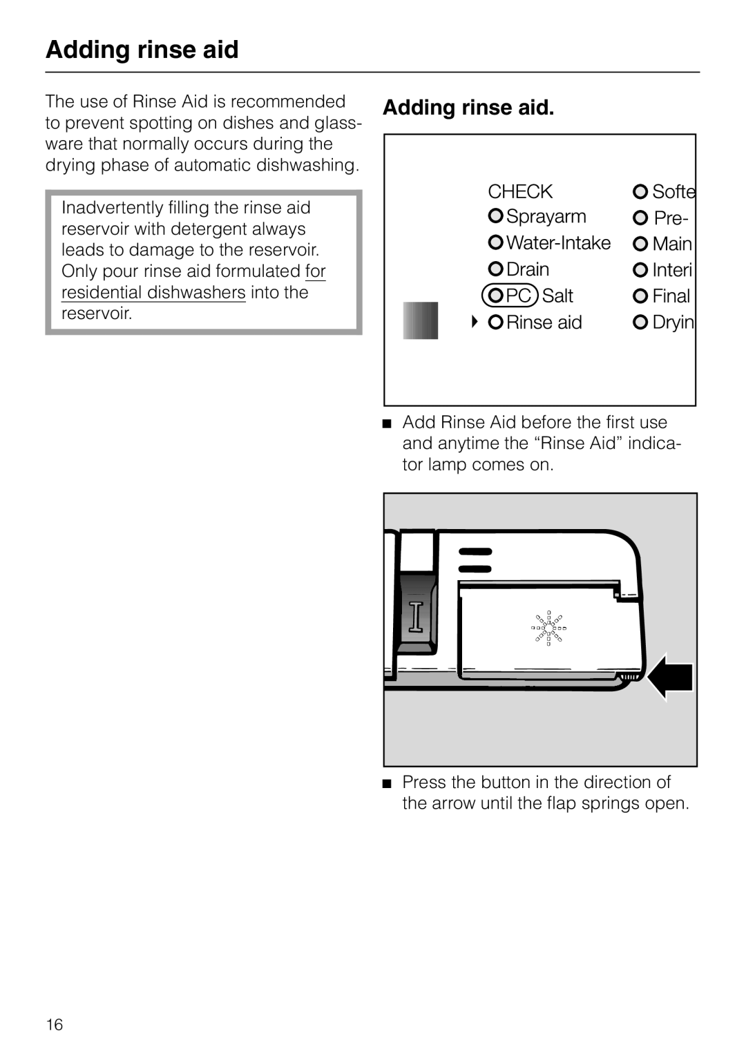 Miele M.-NR. 04 390 922 operating instructions Adding rinse aid 