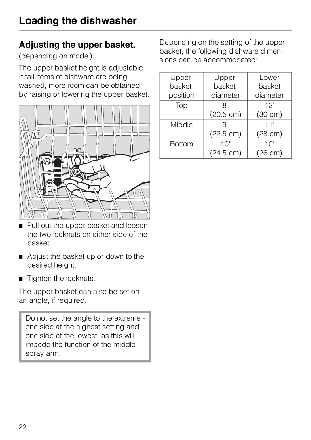 Miele M.-NR. 04 390 922 operating instructions Adjusting the upper basket 