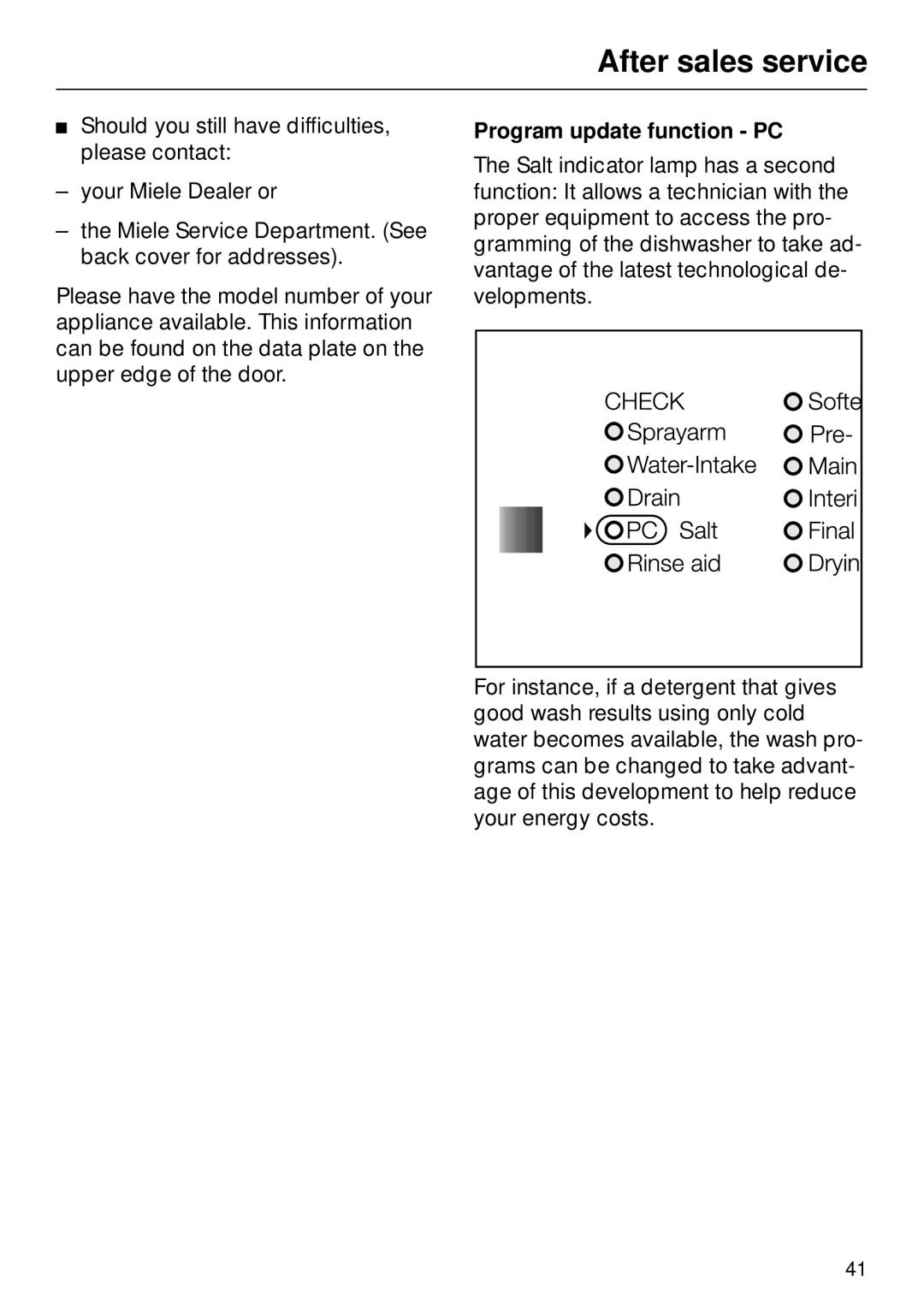 Miele M.-NR. 04 390 922 operating instructions After sales service, Program update function PC 