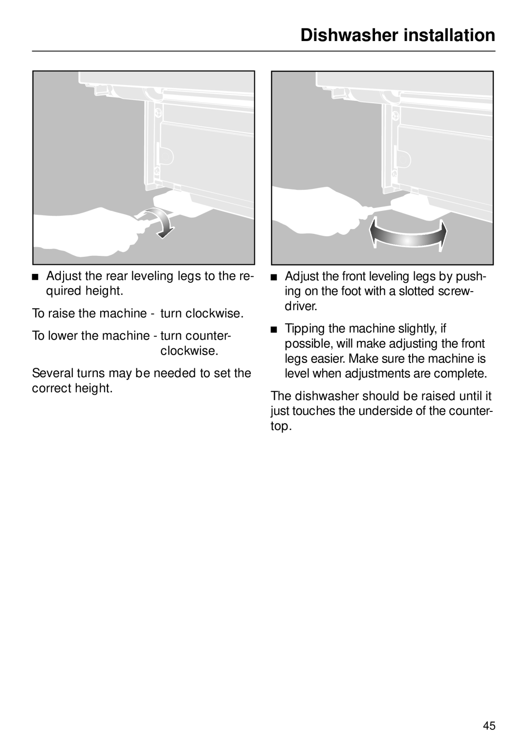 Miele M.-NR. 04 390 922 operating instructions Dishwasher installation 