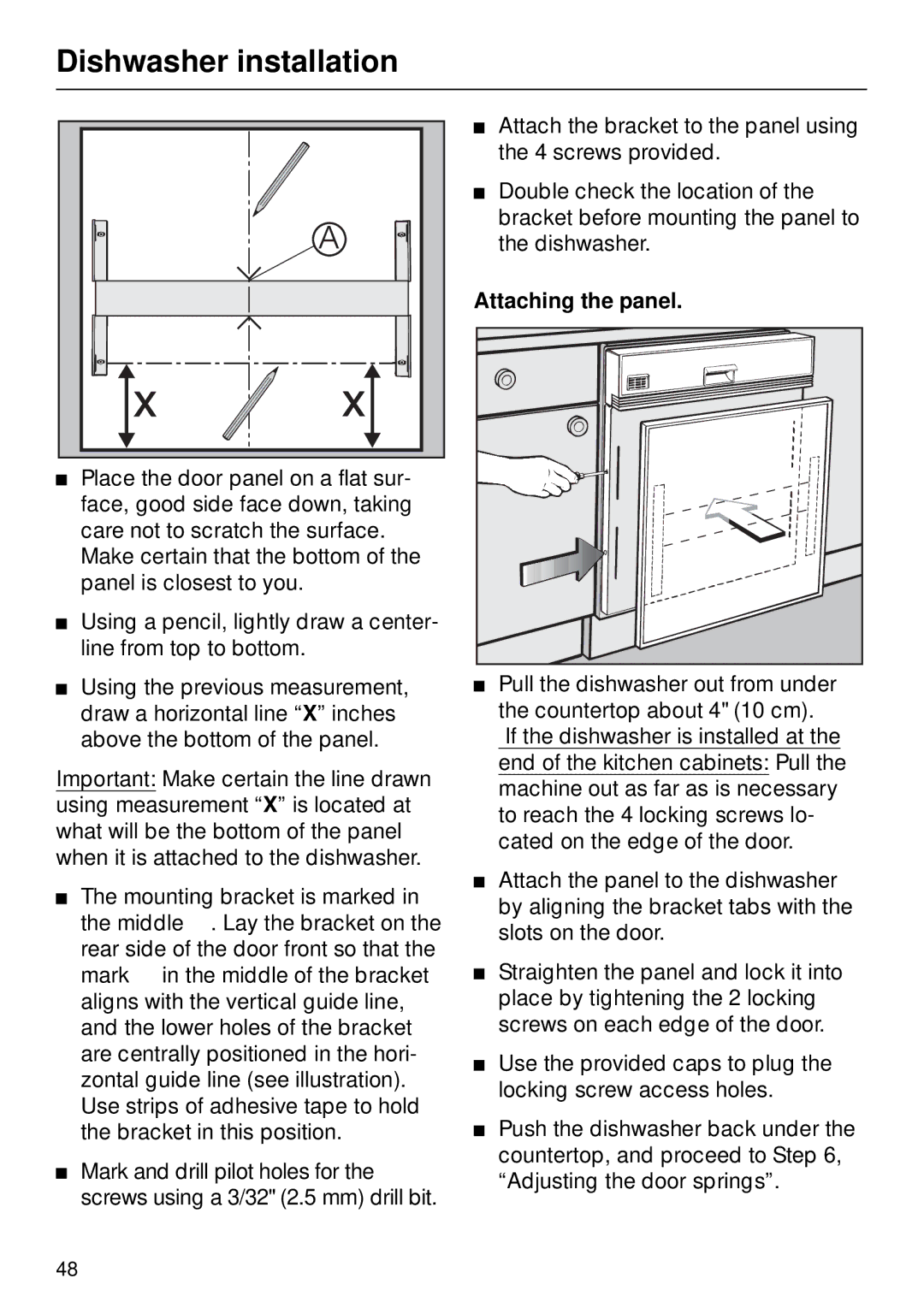 Miele M.-NR. 04 390 922 operating instructions Attaching the panel 