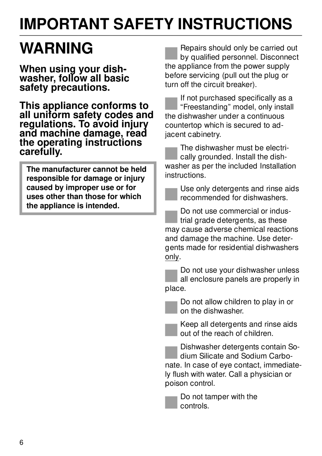 Miele M.-NR. 04 390 922 operating instructions Important Safety Instructions 