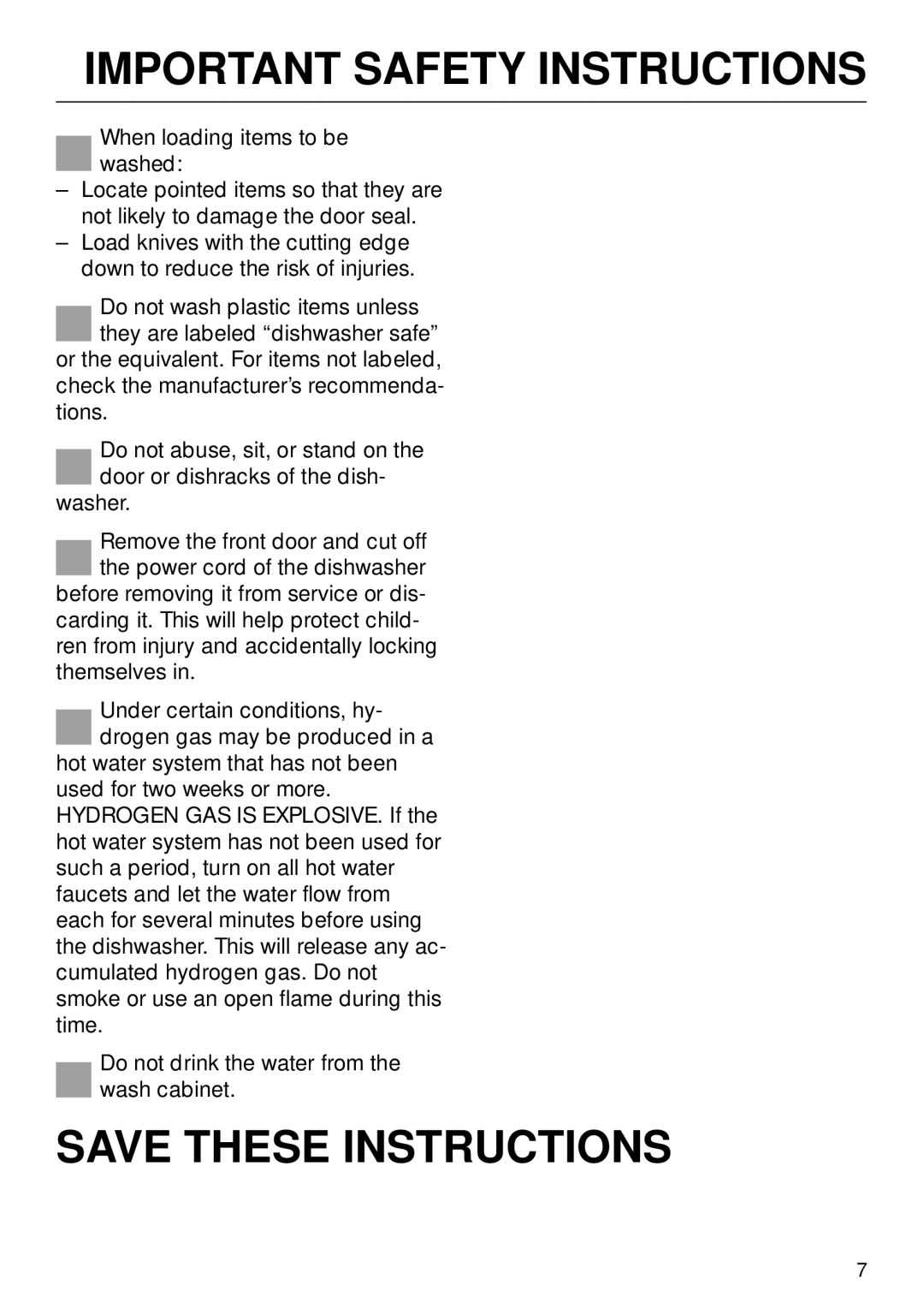 Miele M.-NR. 04 390 922 operating instructions Important Safety Instructions 